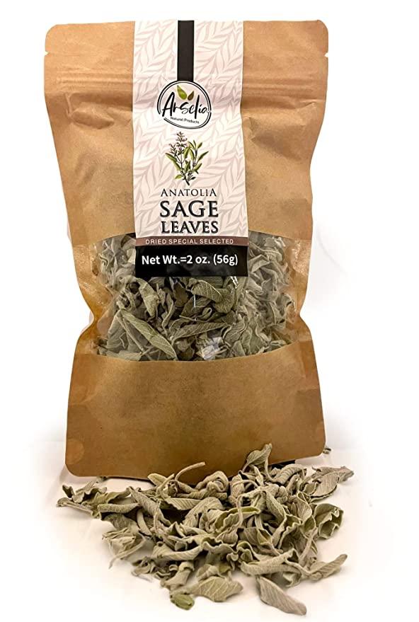 Arselia Dried Wild Sage Leaves | Premium Ground Sage | Whole Meditteranean Sage Leaf | All Green